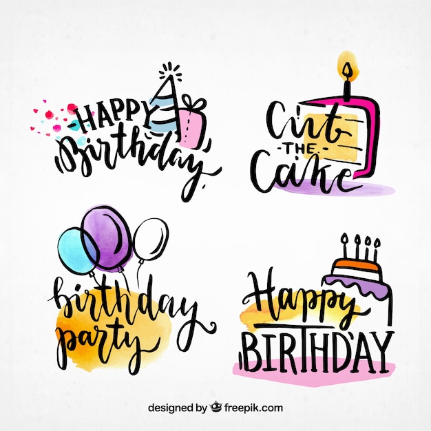 Funny water color birthday labels collection