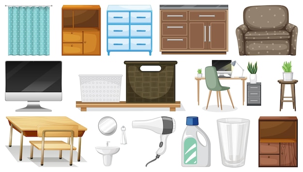 Free Vector furniture and household appliances on white background