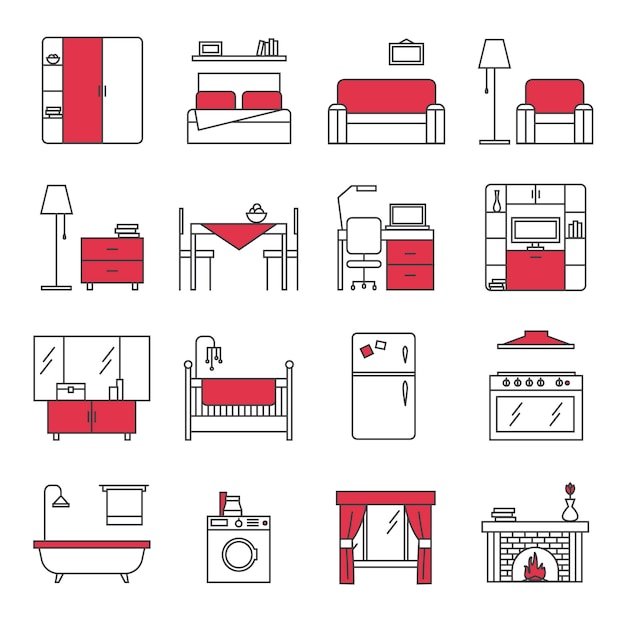  Furniture line icons set 