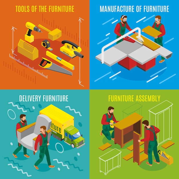 Free Vector furniture makers isometric design concept