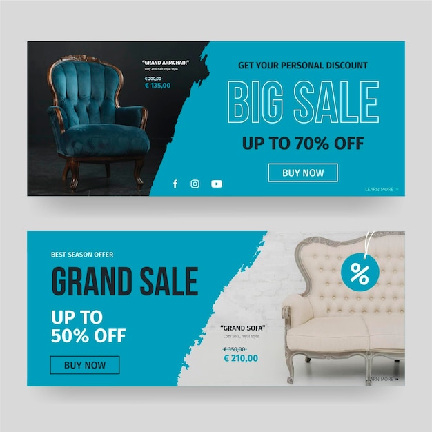 Furniture sale banners template with photo