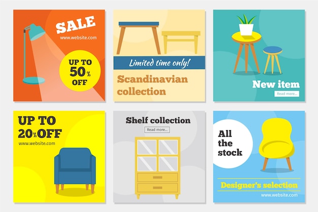 Free Vector furniture sale instagram post collection