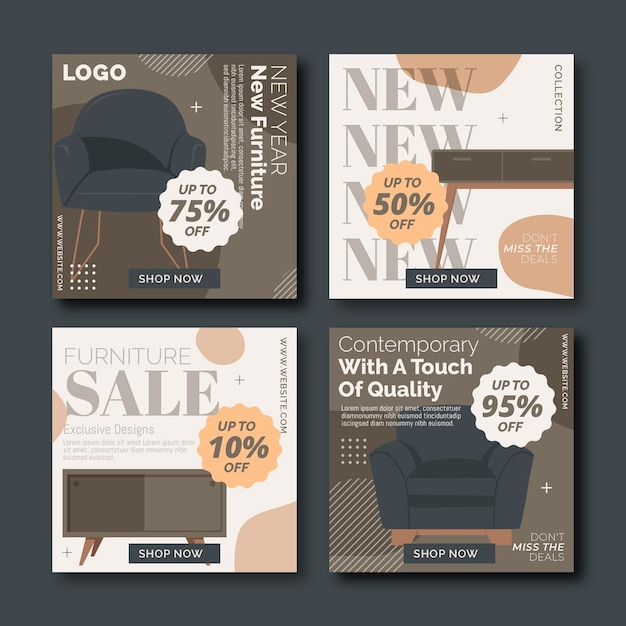 Free Vector furniture sale instagram post collection