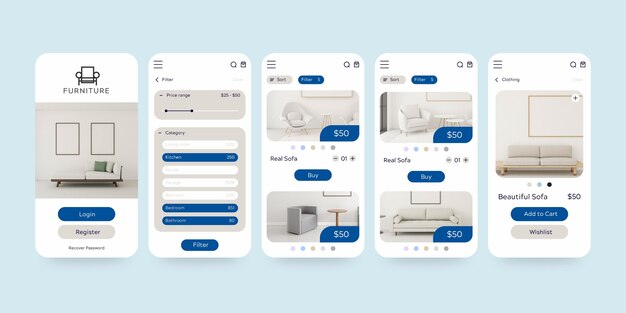 Furniture shopping app template set