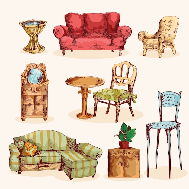 Free Vector furniture sketch colored