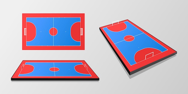 Futsal blue and red field in different angles