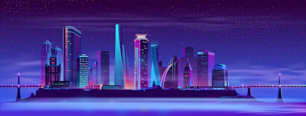 Future city on artificial island vector background