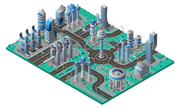 Future City Isometric Composition