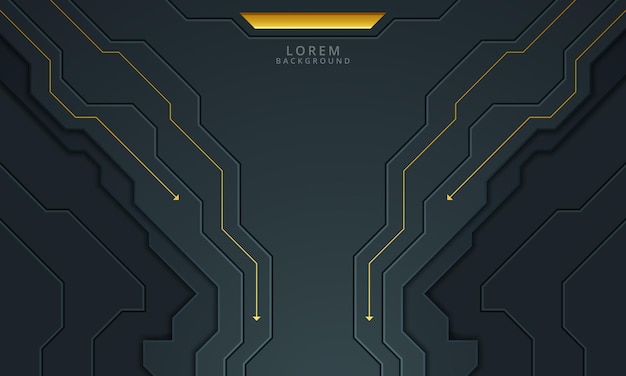 Futuristic black technology background with orange neon lines