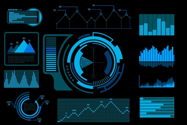 Free Vector futuristic blue touch user interface. system display screen, technology digital electronic dashboard with infographic.