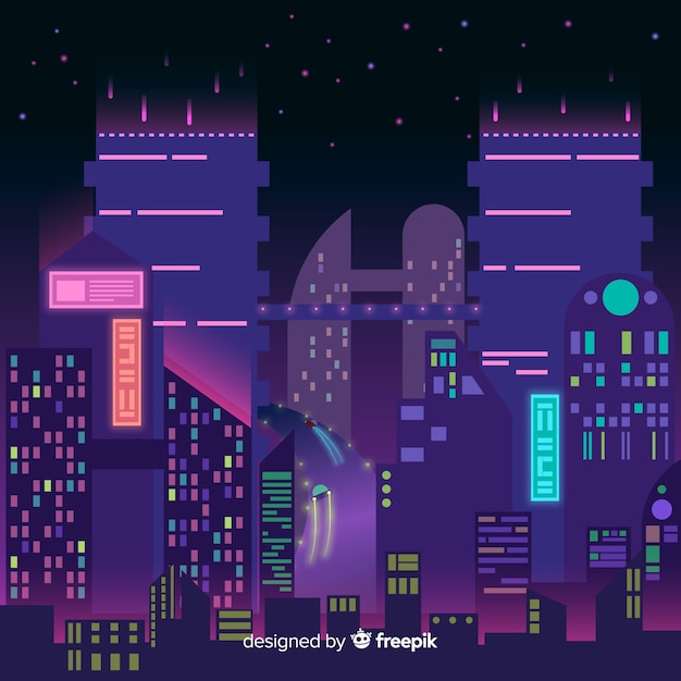 Futuristic city at night illustration