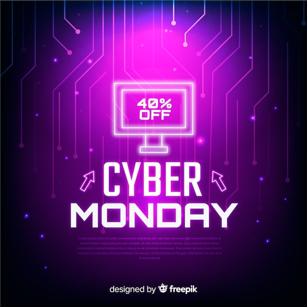 Futuristic cyber monday sale background with neon effects 