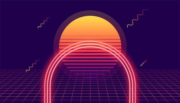 Free Vector futuristic glowing synth lines background with sunset design