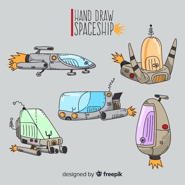 Free Vector futuristic hand drawn spaceship collection