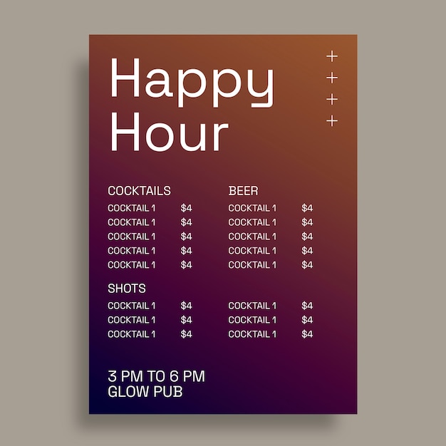 Free Vector futuristic happy hour drinks menu