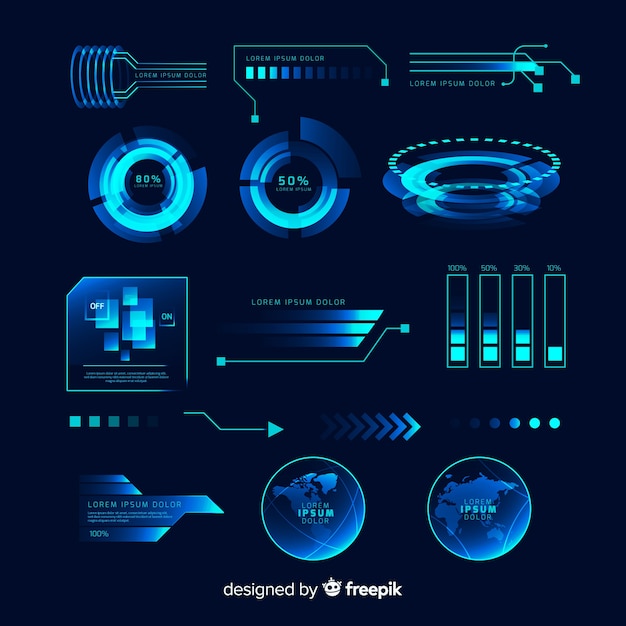 Free Vector futuristic holographic infographic element collection