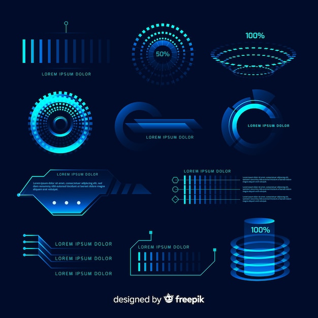 Futuristic holographic infographic element collection