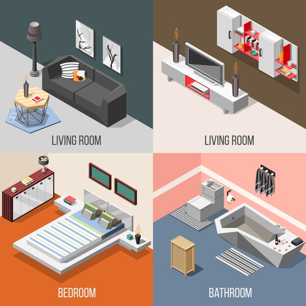 Futuristic Home Interior Isometric composition set