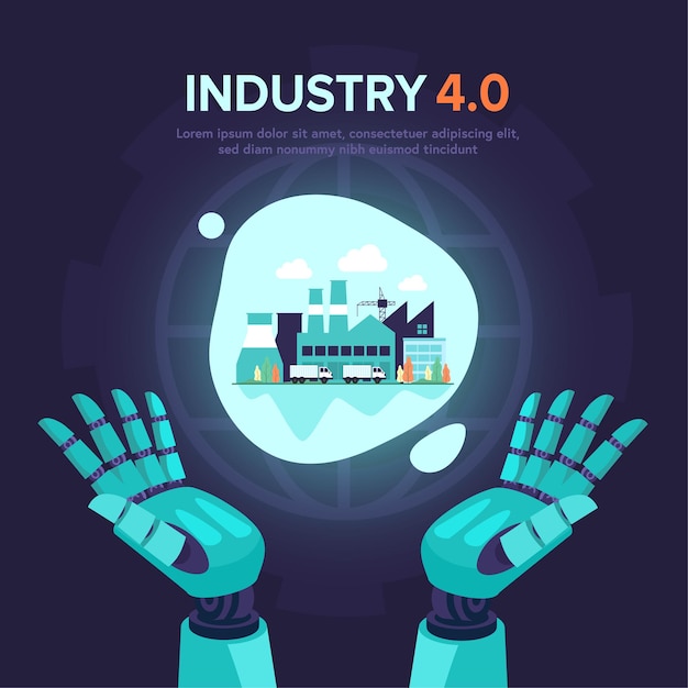 Futuristic in Industry 4.0 illustration with robot assistant