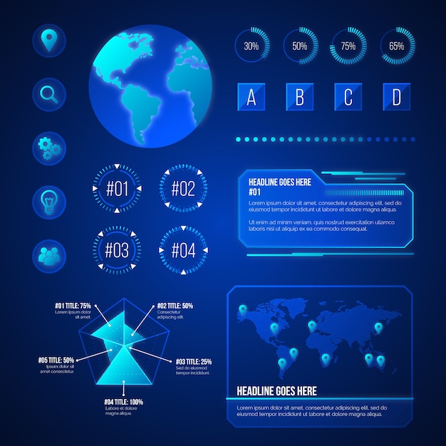 Free vector futuristic infographic elements set