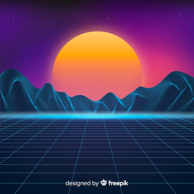 Futuristic landscape background retro style