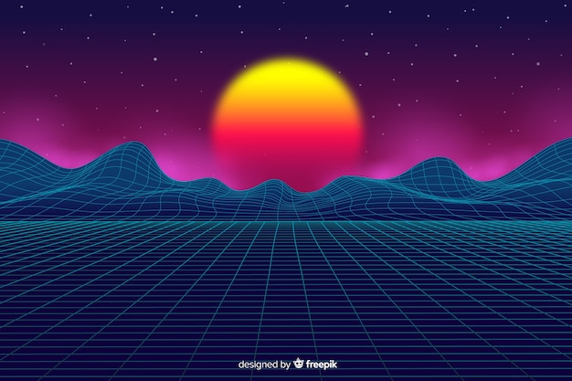 Free Vector futuristic landscape background retro style