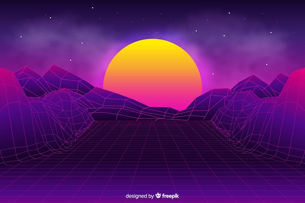 Free Vector futuristic landscape background in retro style