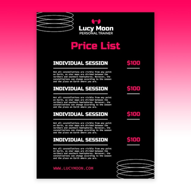 Futuristic lucy moon personal trainer price list