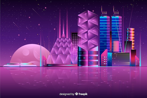 Free Vector futuristic night city background