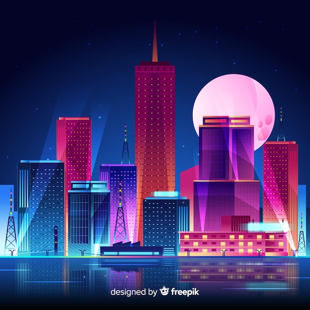 Free Vector futuristic night city background