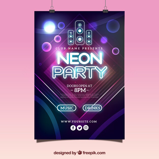 Futuristic party poster with neon style