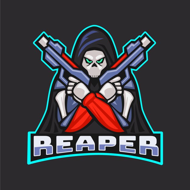 Futuristic reaper with guns logo template