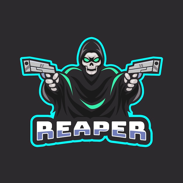 Futuristic reaper with guns logo