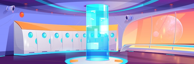 Futuristic school hallway interior with lockers