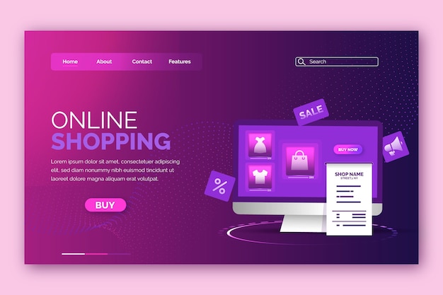 Futuristic shopping online landing page design