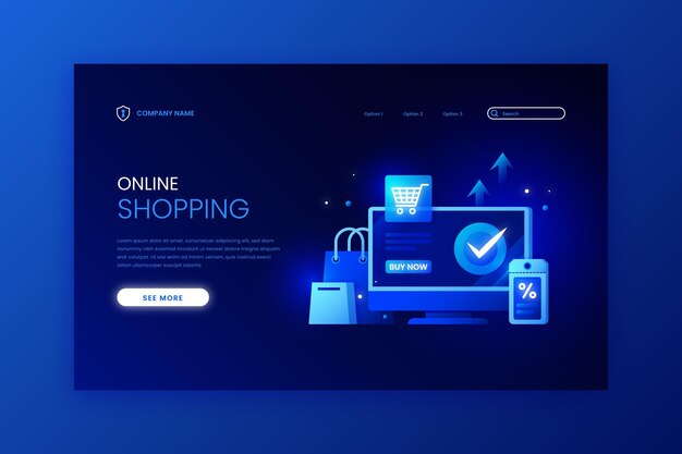 Futuristic shopping online landing page template