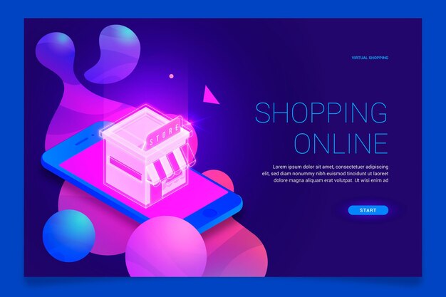 Futuristic shopping online landing page template