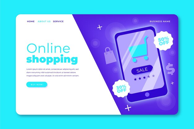 Futuristic shopping online landing page