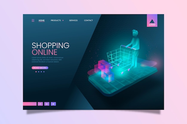 Free Vector futuristic shopping online landing page