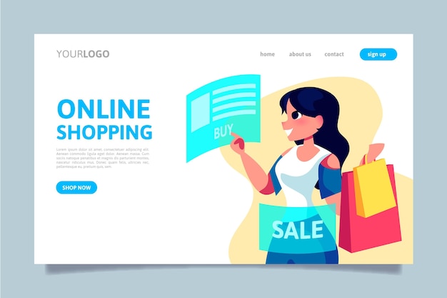 Futuristic shopping online landing page