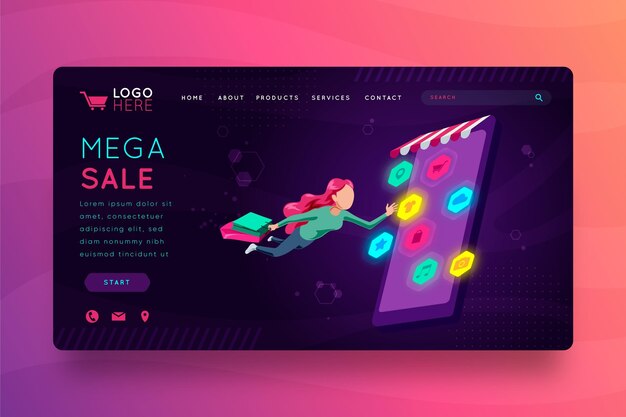 Futuristic shopping online landing page