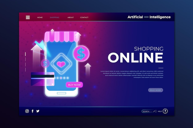 Futuristic shopping online landing page