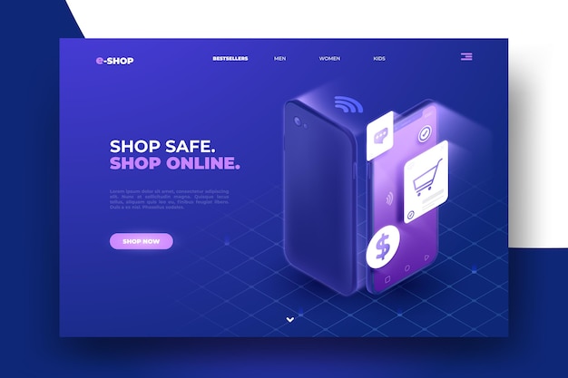 Futuristic shopping online landing page