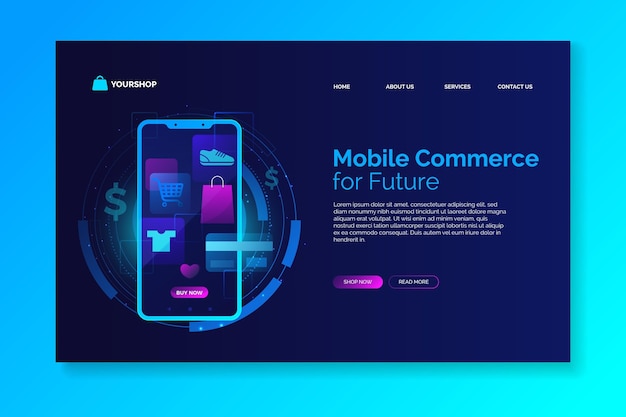 Futuristic shopping online landing page