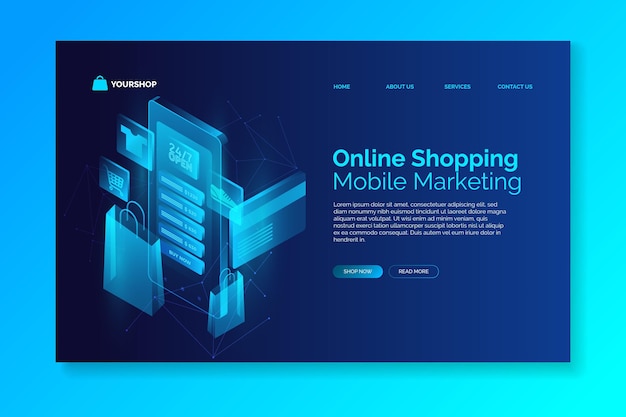 Futuristic shopping online landing page