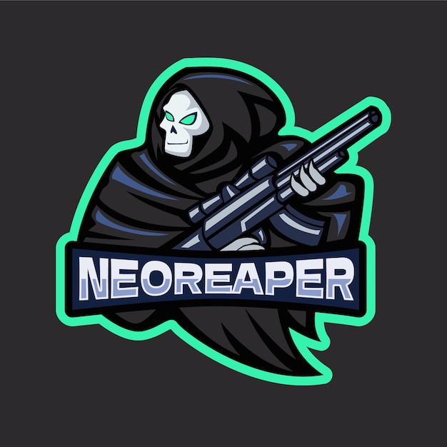 Free vector futuristic style reaper with gun logo template