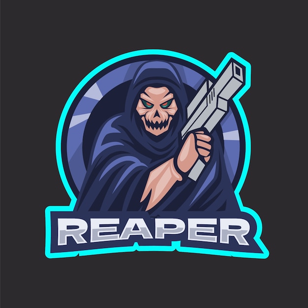 Futuristic style reaper with gun logo