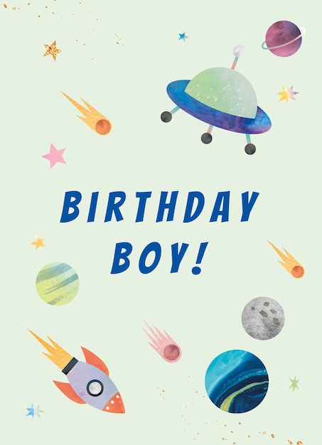 Free Vector galaxy birthday greeting template for boy