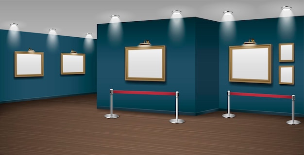 Free Vector gallery museum realistic mockup with exhibition picture frames vector illustration