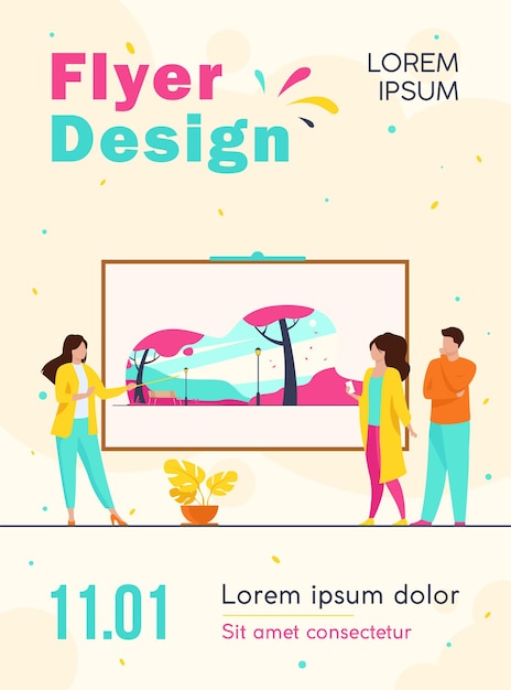 Free Vector gallery visitors looking at artwork flyer template